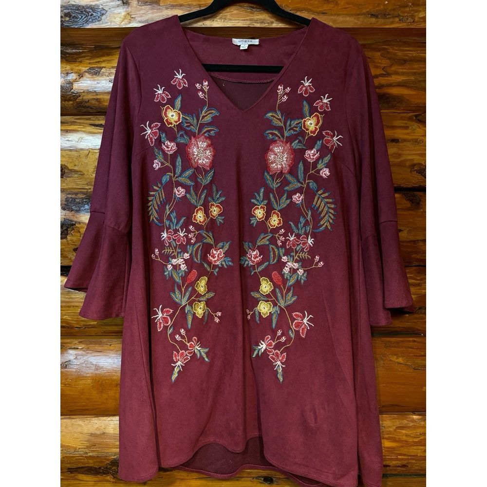 Umgee Embroidered Faux Suede Boho‎ Dress Size Small
